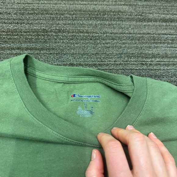 Champion Men's Sage Green Short Sleeve Tee with Logo Mountain Graphic - Picture 4 of 6